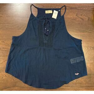 Hollister Boho Crocheted Front Tank New With Tags Medium Navy
